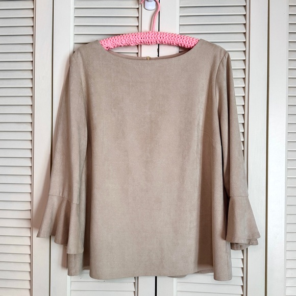 Sail to Sable Flounce Sleeve Faux Suede Blouse - Picture 2 of 10